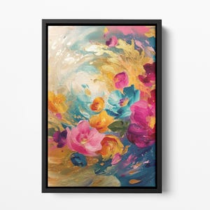 Framed Canvas Floral Abstract, Floater Canvas Wall Art, Original Art On Canvas, Botanical Art Piece, Flower Art Print, Nature Abstract Art