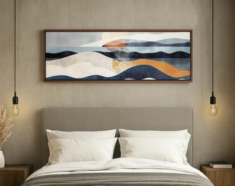 Housewarming Gift for New Home, Abstract Nordic Framed Art, Minimalist Wall Decor for Friend, Serene Blue and Grey Calming Canvas Print