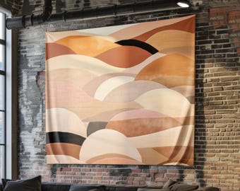 Abstract Wall Tapestry, Neutral Boho Decor, Geometric Fabric Wall Hanging, Earthy Colors Room Decor, Modern Bedroom Wall Art