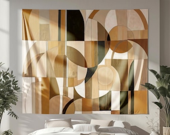 Arazzo Boho moderno di metà secolo, arte murale geometrica astratta, decorazioni nei toni della terra, arazzo minimalista per soggiorno, arredamento estetico per la casa