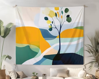 Durable Polyester Tapestry, Quality Fabric Wall Hanging, Hemmed Edge Wall Art, Scandinavian Design Tapestry, Abstract Home Decor Textile