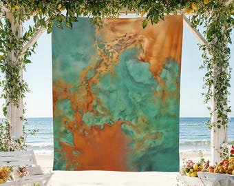 Housewarming Gift, Unique Art Gift for Her, Modern Home Decor Gift, Abstract Tapestry Present, Teal Patina Art, Artistic Copper Wall Hanging