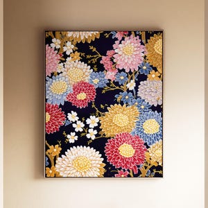 Tall Portrait Framed Canvas, Slim Japanese Floral Art, Floating Frame, Vertical Wall Decor, Narrow Space Art, Asian decor, elegant wall art