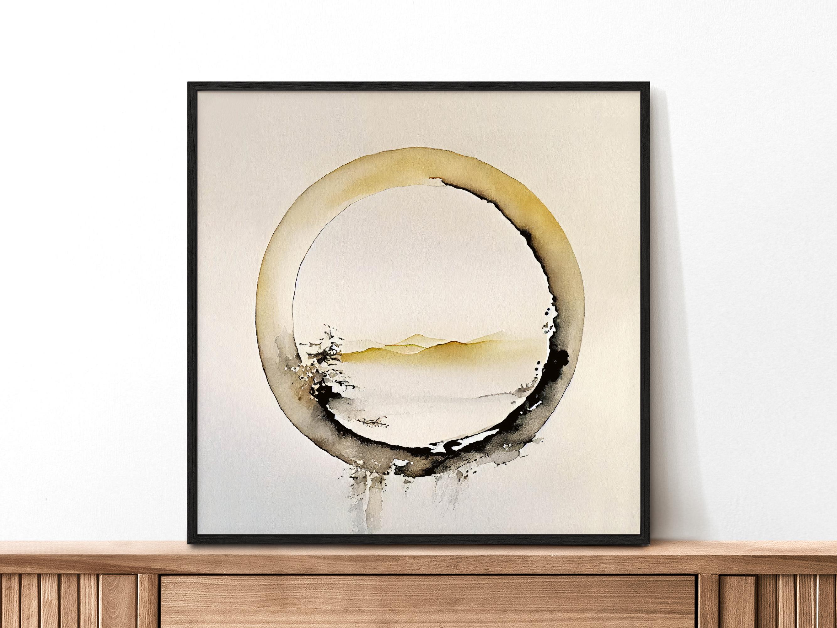 Zen Circle,  Zen Wall Art, Minimalist Zen Wall Decor, Minimalist Wall Art, Zen Framed Wall Art, Framed Original Art, Watercolor Zen Art