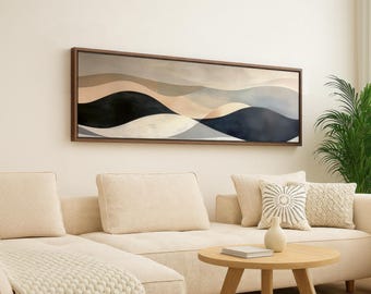 Framed Canvas Japandi Art, Panoramic Art On Framed Canvas, Long Horizontal Wall Art, Floater Canvas Wall Art, Japanese Canvas Art Piece
