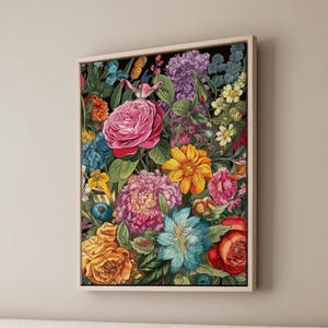 Framed Canvas Floral Abstract, Floater Canvas Wall Art, Original Art On Canvas, Botanical Art Piece, Flower Art Print, Nature Abstract Art