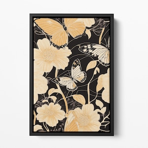 Framed Canvas Japanese Art, Floater Canvas Wall Art, Original Art On Canvas, Vintage Kimono Pattern Art, Japanese Print, Japan Nature Art