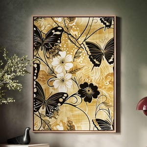 Framed Canvas Japanese Art, Floater Canvas Wall Art, Original Art On Canvas, Vintage Kimono Pattern Art, Japanese Print, Japan Nature Art