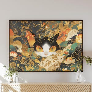 Japanese Art, Japan Printed Wall Art, Fantasy Wall Decor, Japanese Decoration, Cat Spirit Folklore Poster, Japanese Yokai Fairy Tale