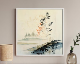Perfect Housewarming Gift Square Art, Japandi Style Rustic Minimalist Scandinavian Home Decor, Matte Paper Present, Wall Art, Home Interior