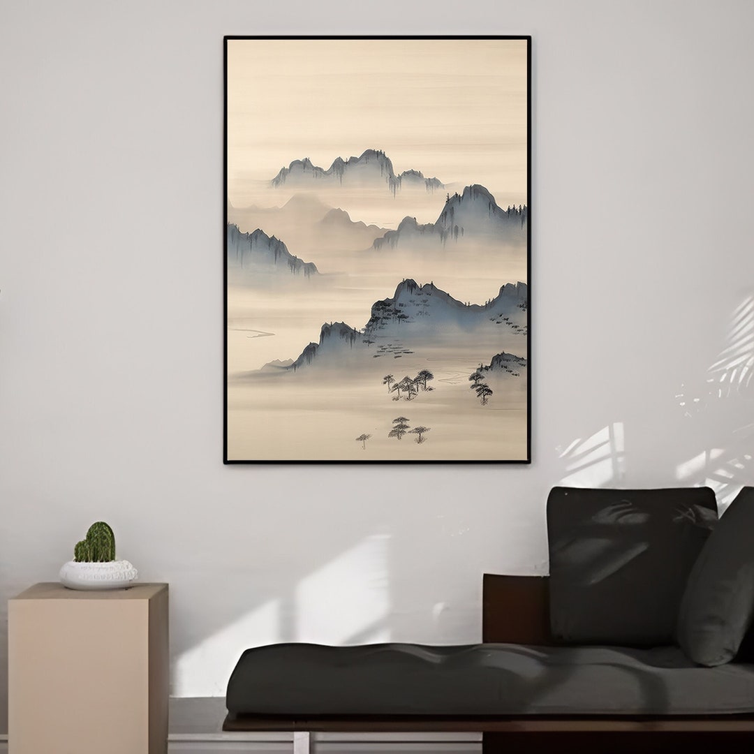 View of Japanese Wall Art, Minimalist Wall Art, Neutral Abstract Art, Modern ...