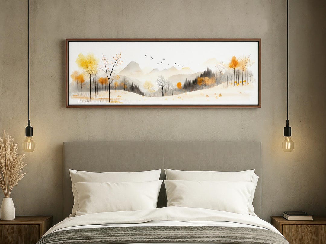 Above Bed Wall Decor, Long Panoramic Canvas, Entryway Statement Art ...