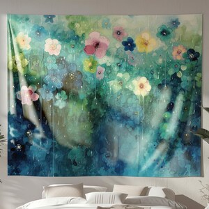 Abstract Floral Tapestry, Original Art on Tapestry, Vibrant Wall Hanging, Elegant Tapestry, Nature Indoor Wall Tapestry, Abstract Decor