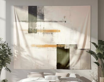 Japandi Wandteppich, minimalistische japanische Kunst, skandinavisches Dekor, Abstrakt, Gedeckte Naturfarben, Wabi-Sabi Hygge Print, Zen Ästhetik