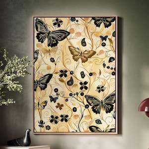 Framed Canvas Japanese Art, Floater Canvas Wall Art, Original Art On Canvas, Vintage Kimono Pattern Art, Japanese Print, Japan Nature Art