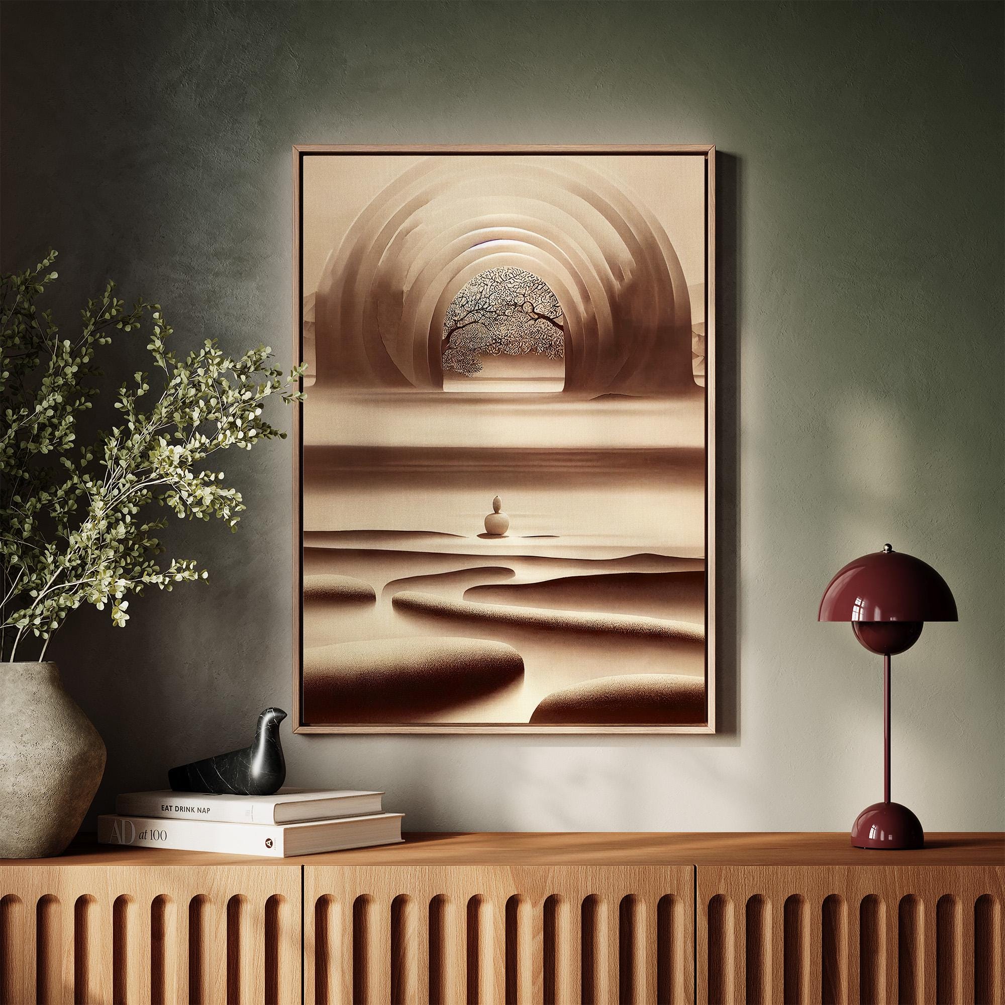 Zen Minimalist Portrait Canvas, Tranquil Framed Art Print