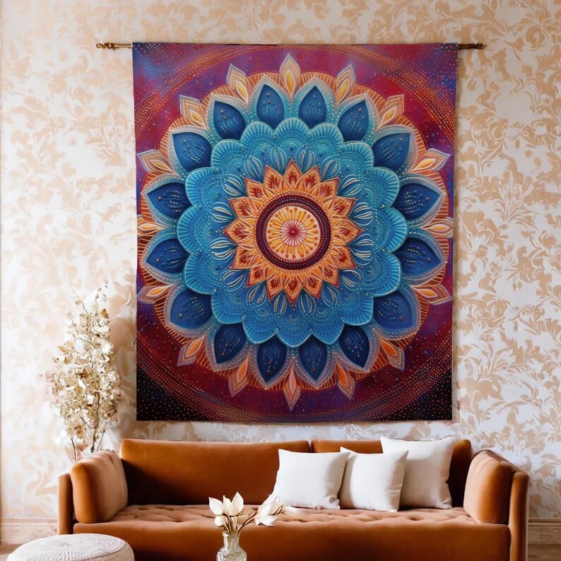 Mandala Wall Tapestry, Cosmic Boho Decor, Sacred Geometry Wall Hanging ...