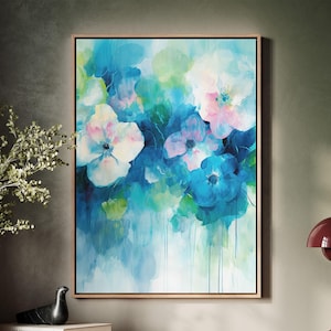 Framed Canvas Floral Abstract, Floater Canvas Wall Art, Original Art On Canvas, Botanical Art Piece, Flower Art Print, Nature Abstract Art
