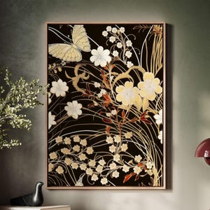 Framed Canvas Japanese Art, Floater Canvas Wall Art, Original Art On Canvas, Vintage Kimono Pattern Art, Japanese Print, Japan Nature Art