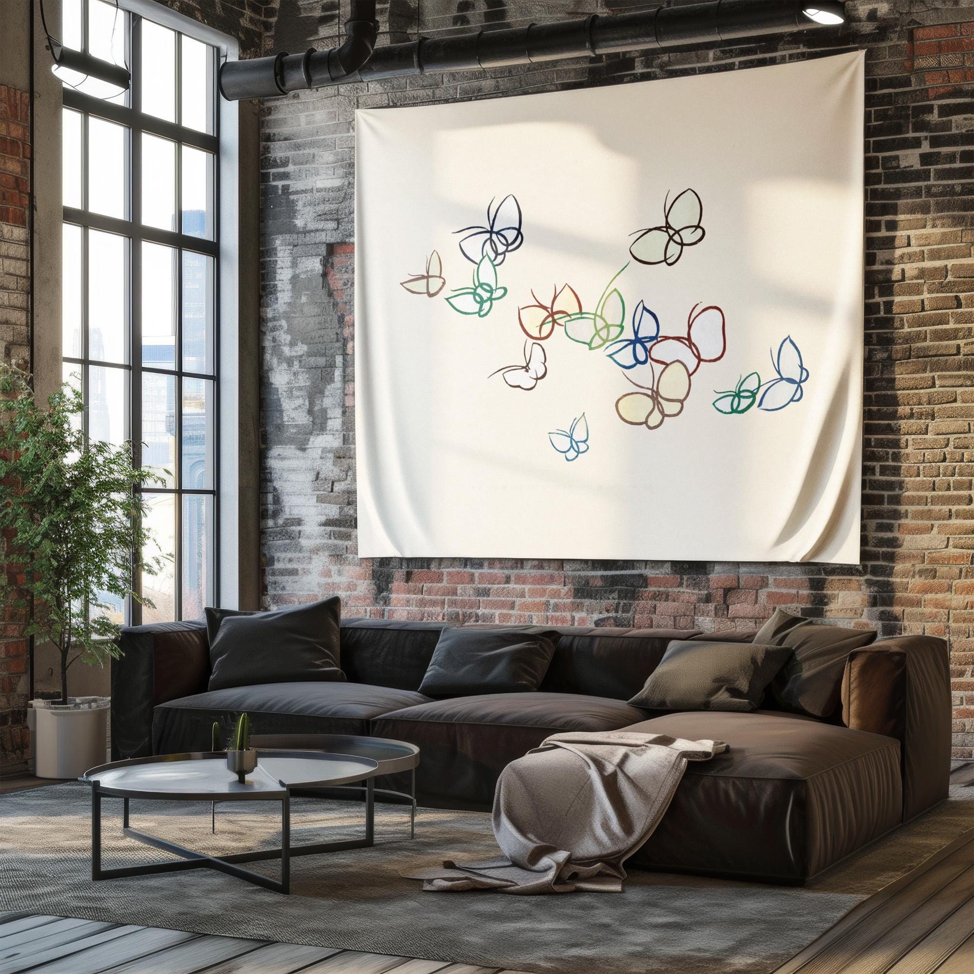ちょうちょのタペストリー Japanese Butterfly Tapestry, Fabric Wall Art, Vivid Nature Decor