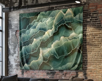 Green Onyx Tapestry, Emerald Green Wall Hanging, Abstract Fabric Wall Art, Modern Minimalist Decor for Living Room, Unique Home Decor
