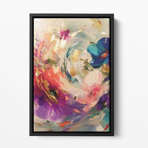 Framed Canvas Floral Abstract, Floater Canvas Wall Art, Original Art On Canvas, Botanical Art Piece, Flower Art Print, Nature Abstract Art