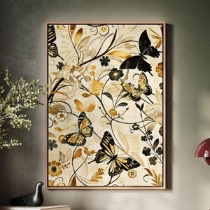 Framed Canvas Japanese Art, Floater Canvas Wall Art, Original Art On Canvas, Vintage Kimono Pattern Art, Japanese Print, Japan Nature Art