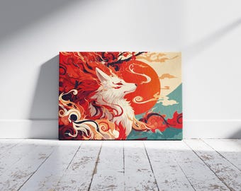 High Quality Fox Canvas Print, Durable Gallery Wrap, Japanese