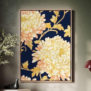 Framed Canvas Japanese Art, Floater Canvas Wall Art, Original Art On Canvas, Vintage Kimono Pattern Art, Botanical Print, Japan Floral Art
