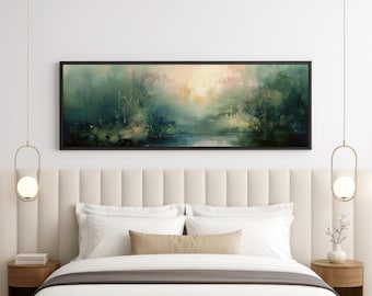 Framed Canvas Calming Pastel, Panoramic Art On Framed Canvas, Long Horizontal Wall Art, Floater Canvas Wall Art, Colorful Abstract Artwork