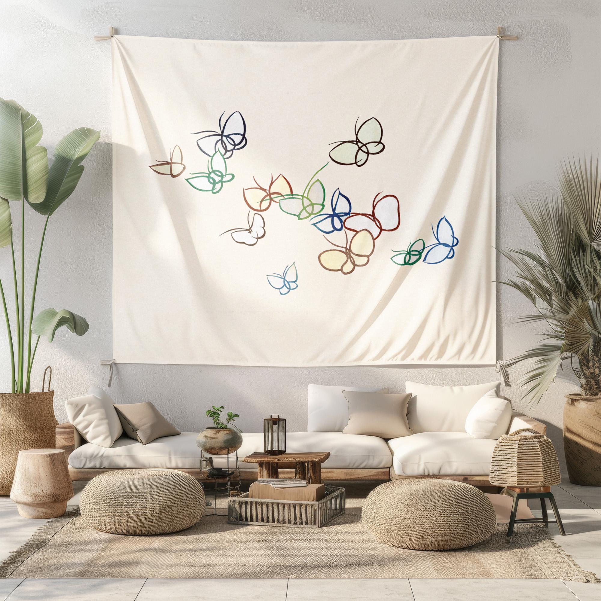 Japanese Butterfly Tapestry, Fabric Wall Art, Vivid Nature Decor