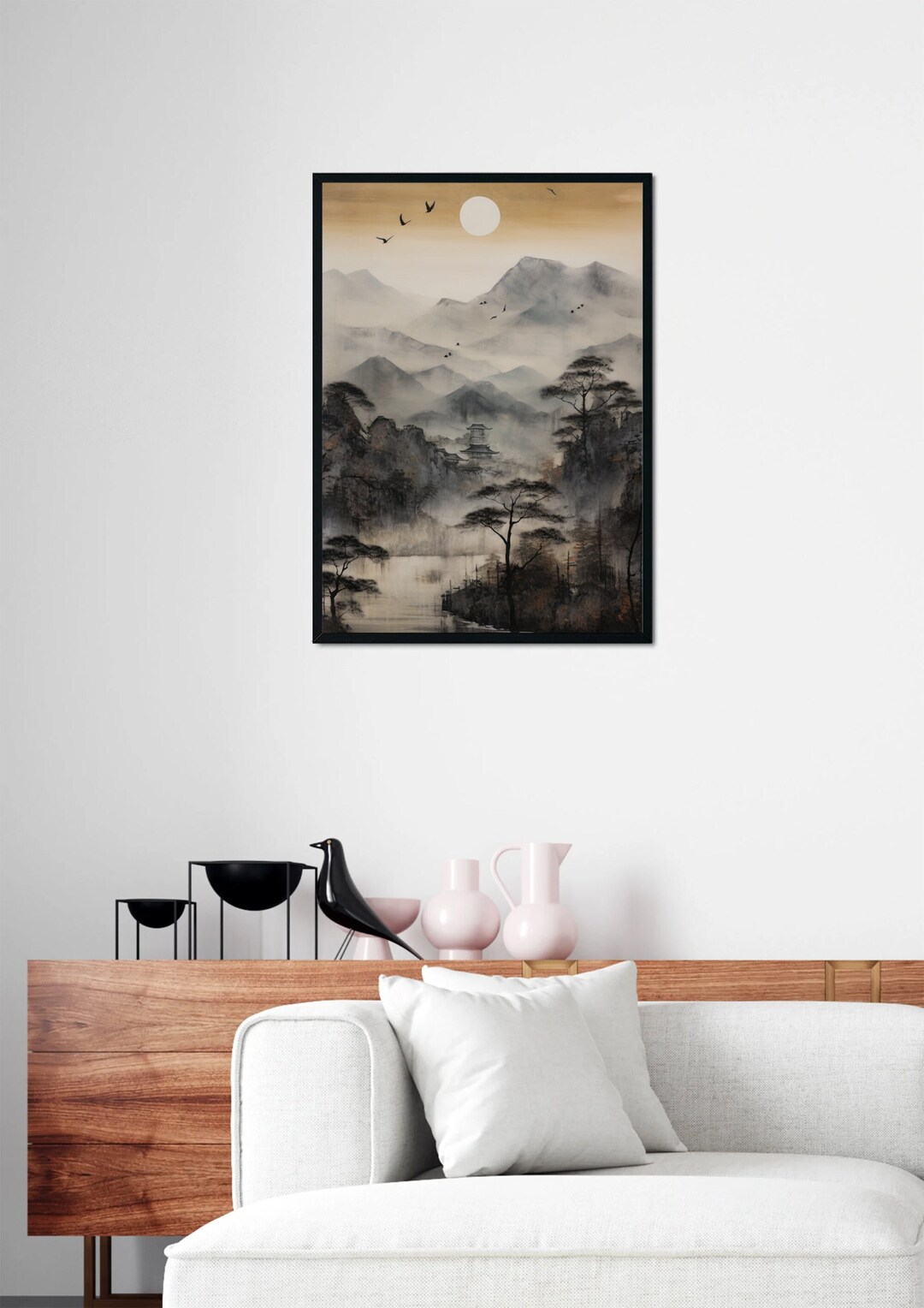 Japanese Framed Art, Framed Original Art, Japandi Wall Art, Japandi Art
