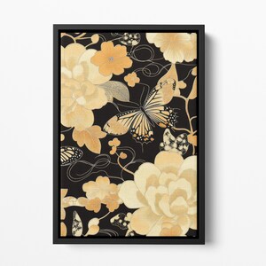 Framed Canvas Japanese Art, Floater Canvas Wall Art, Original Art On Canvas, Vintage Kimono Pattern Art, Japanese Print, Japan Nature Art