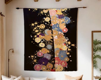 Japanese Tapestry, Original Art on Tapestry, Japandi Wall Hanging, Kimono Pattern Tapestry, Japan Indoor Wall Tapestry, Japanese Wall Decor