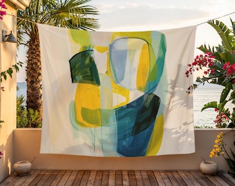 Vibrant Wall Tapestry, Nordic Home Decor, Warm Abstract Landscape, Minimalist Fabric Wall Hanging, Cheerful Scandinavian Art, Room Decor