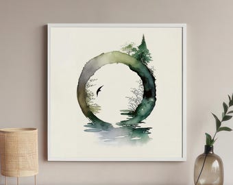 Calming Serene Square Wall Art, Minimalist Zen Circle Print, Tranquil Premium Matte Paper Decor, Peace Oasis, Home Interior, Wall Accents