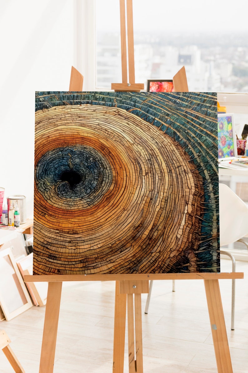 Tree Ring Canvas Painting, Original Art on Canvas, Tree Ring Art