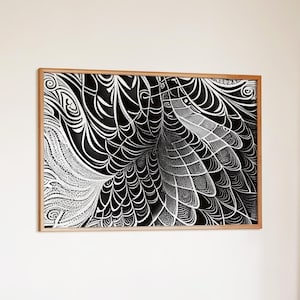 Monochrome Mandala Print, Black and White Wall Art, Intricate Linework Poster, Spiritual Home Decor, Abstract Geometric Matte Paper Art