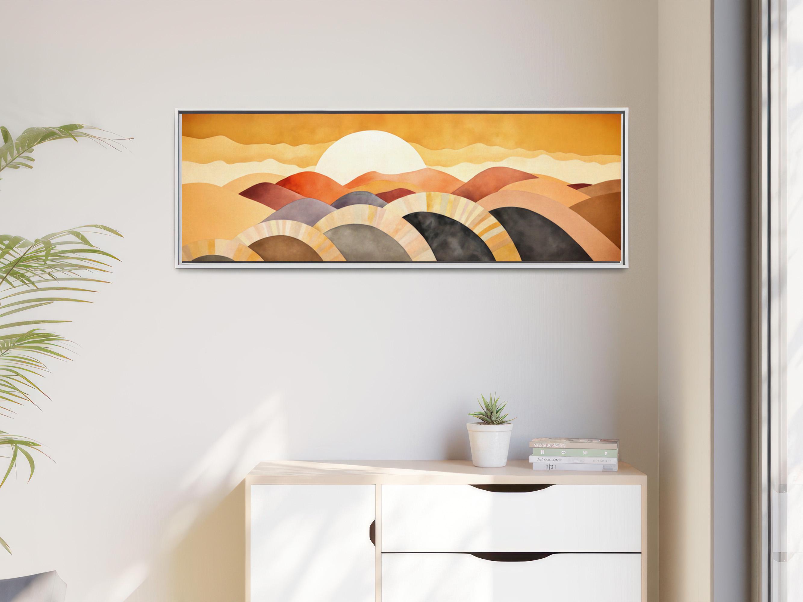 Arte murale astratta extra large, stampa su tela con paesaggio boho per pareti di tendenza, tramonto in terracotta e arte ad arco, arredamento minimalista moderno - Italia