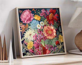 Framed Botanical Art, Framed Original Art, Wildflower Print, Floral Artwork, Vintage Style Painting, Flower Bouquet Wall Art