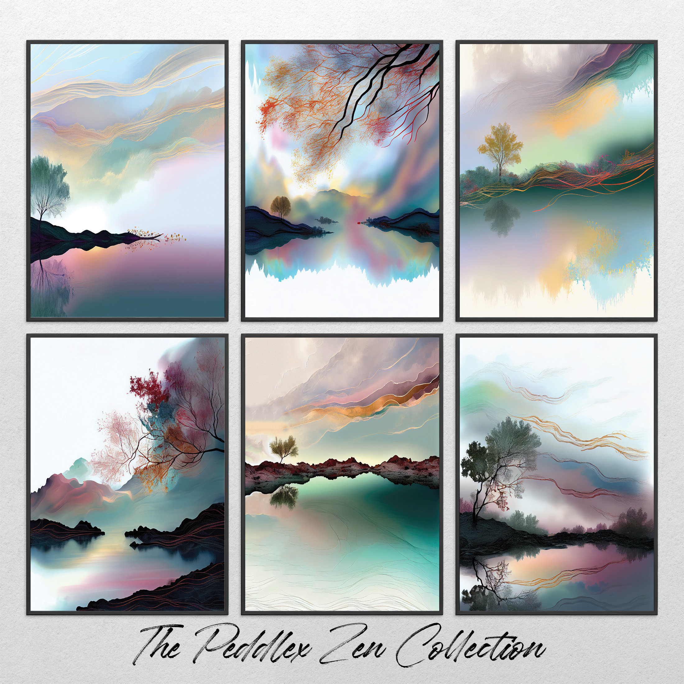 Set of 6 Zen Paintings, Zen Wall Art, Minimalist Zen Wall