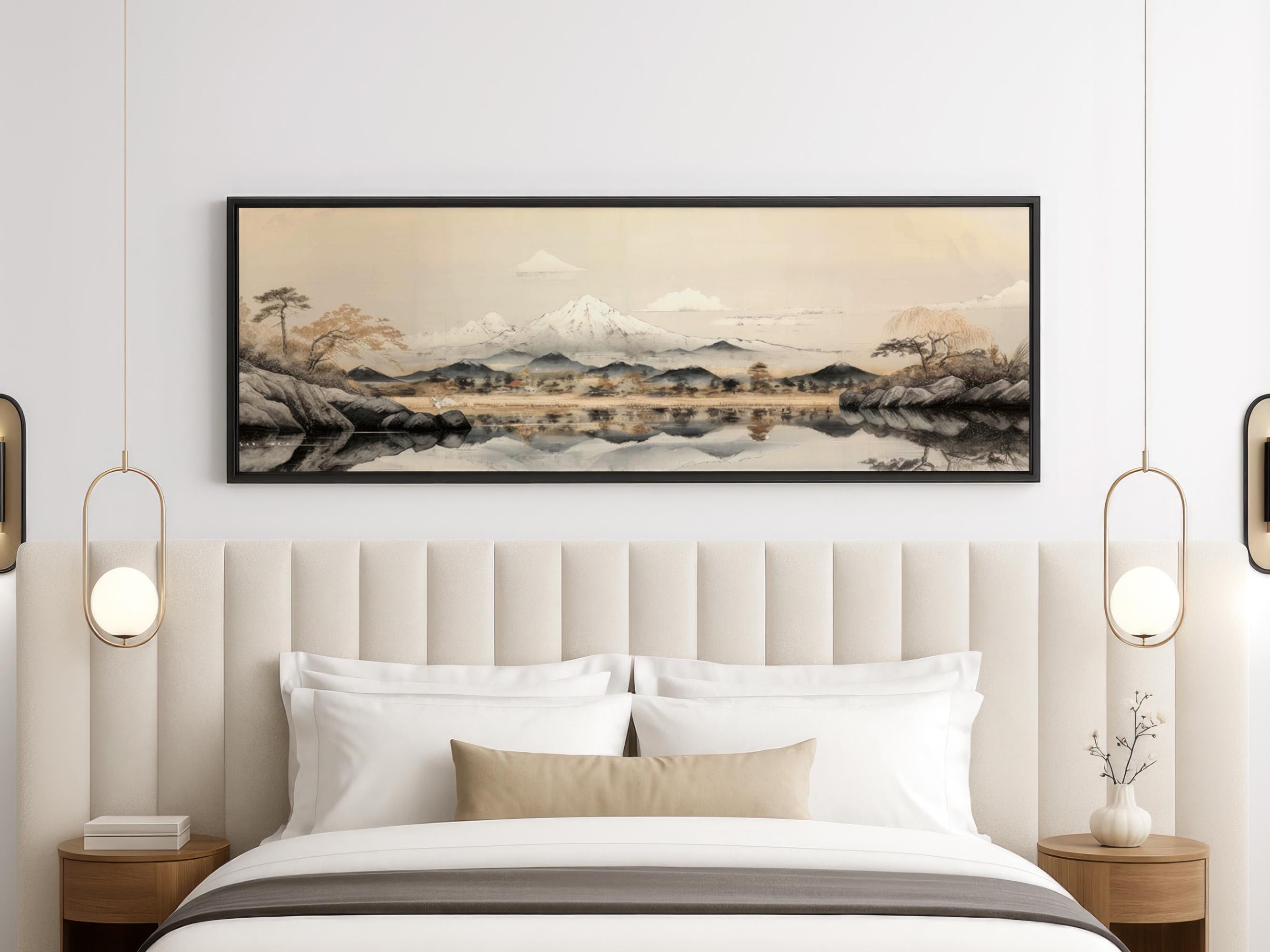 Japandi Wall Art, Minimalist Japanese Mountain Landscape Painting