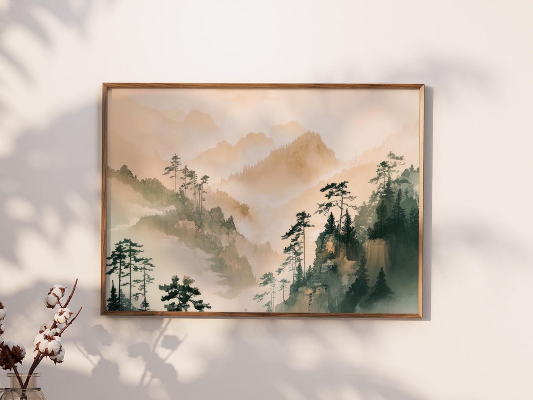 Japandi Landscape Wall Art Print, Rustic Minimalist Matte Paper Poster ...