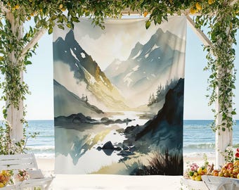 Panoramic Mountain Tapestry, Statement Landscape Wall Art, Scenic Fabric Hanging, Abstract Mountain Decor, Modern Bohemian Wall Print