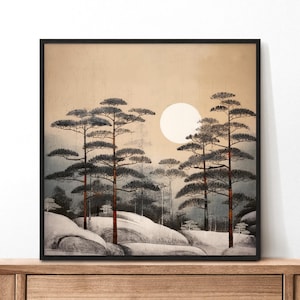 Arte emoldurada japonesa, arte original emoldurada, arte de parede Japandi, impressão de arte Japandi, arte Japandi, arte de parede japonesa, natureza emoldurada minimalista