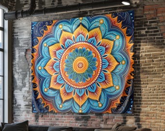 Mandala Wall Tapestry, Boho Fabric Wall Hanging, Vibrant Jewel Tone Art, Bohemian Room Decor, Decorative Polyester Tapestry for Bedroom