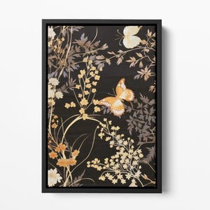 Framed Canvas Japanese Art, Floater Canvas Wall Art, Original Art On Canvas, Vintage Kimono Pattern Art, Japanese Print, Japan Nature Art
