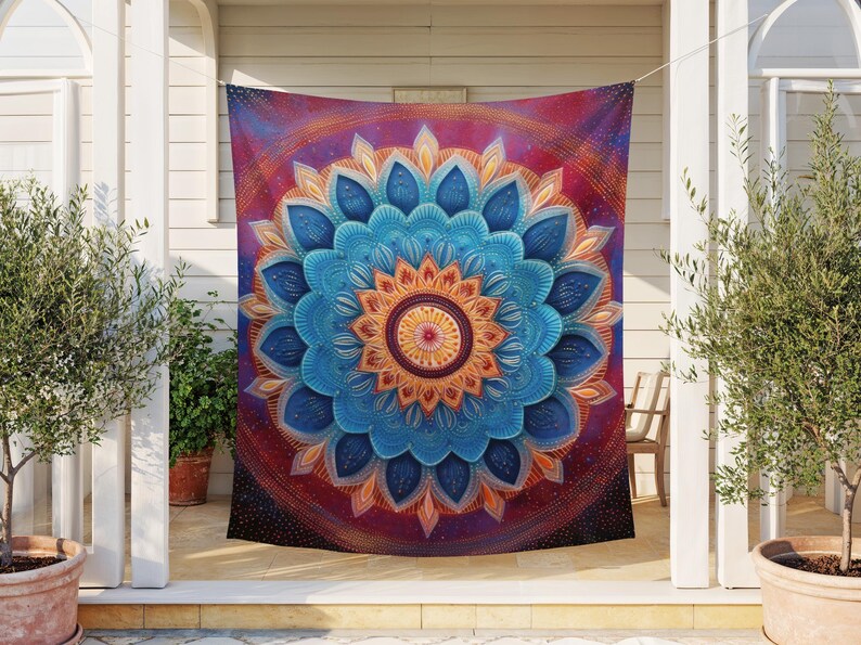 Mandala Wall Tapestry, Cosmic Boho Decor, Sacred Geometry Wall Hanging ...