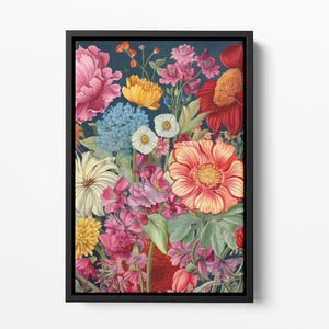 Framed Canvas Floral Abstract, Floater Canvas Wall Art, Original Art On Canvas, Botanical Art Piece, Flower Art Print, Nature Abstract Art