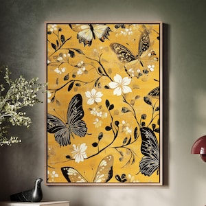 Framed Canvas Japanese Art, Floater Canvas Wall Art, Original Art On Canvas, Vintage Kimono Pattern Art, Japanese Print, Japan Nature Art